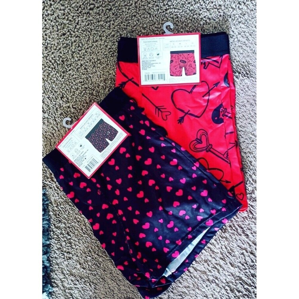 Men's Valentine Day Boxer Brief Set Of 2 Large 36-38 Red Black Microstretch NWT - Picture 2 of 7